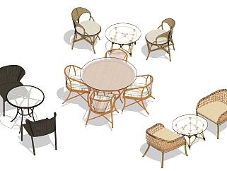 现代户外休闲桌椅组合su模型，休闲桌椅组合sketchup模型下载
