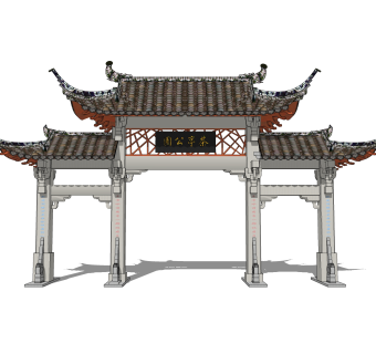 中式牌坊草图大师模型下载，入口大门sketchup模型分享