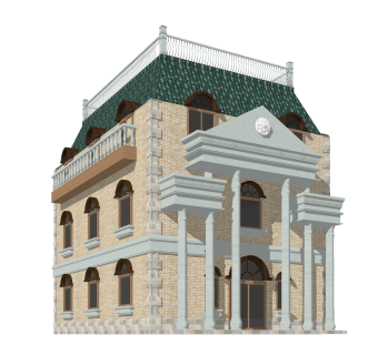 欧式独栋别墅草图大师模型，独栋别墅sketchup模型免费下载