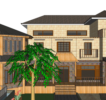 日韩式风格别墅su模型下载、日韩式风格别墅草图大师模型下载