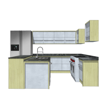 现代橱柜草图大师模型，岛型橱柜sketchup模型下载