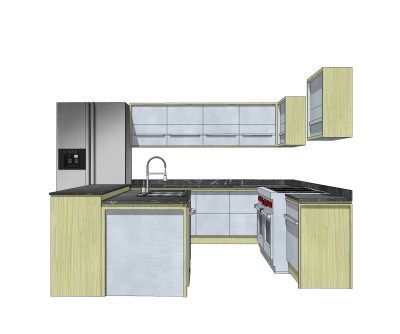 现代橱柜草图大师模型，岛型橱柜sketchup模型下载