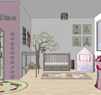 儿童房su模型，儿童房玩具床具组合草图大师模型下载