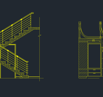  楼梯 铁艺栏杆 CAD图集，楼梯CAD施工图下载