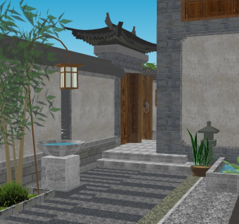 中式庭院su模型下载，庭院sketchup模型