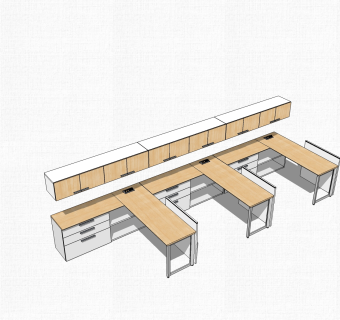 现代简约办公桌su模型，办公桌skp模型下载