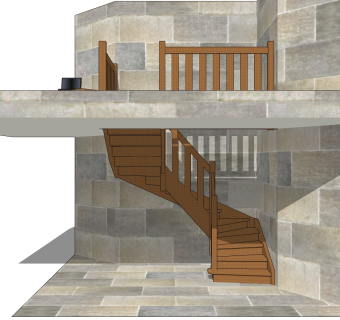 现代实木三跑楼梯草图大师模型，实木三跑楼梯sketchup模型免费下载
