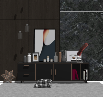 新中式轻奢装饰柜草图大师模型，玄关柜sketchup模型免费下载