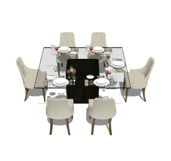 欧式餐桌椅草图大师模型，餐桌椅skb文件下载