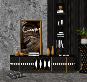 现代轻奢电视柜草图大师模型，电视柜su模型下载