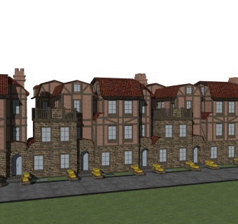 中式别墅外观草图大师模型，别墅外观sketchup模型免费下载
