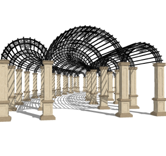 欧式铁艺廊架草图大师模型，铁艺廊架sketchup模型下载