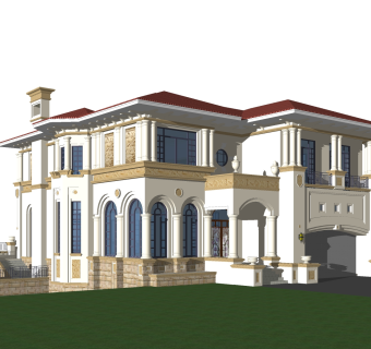 欧式别墅外观草图大师模型，别墅外观sketchup模型免费下载