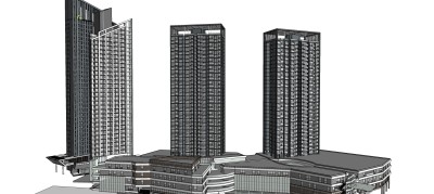 现代高层办公建筑草图大师模型下载、高层办公建筑su模型下载