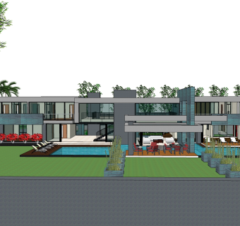 精装现代独栋别墅草图大师模型下载，独栋别墅sketchup模型