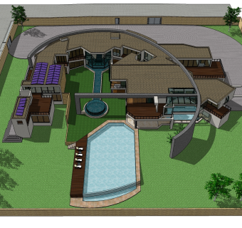 现代泳池别墅草图大师模型，别墅SU模型下载