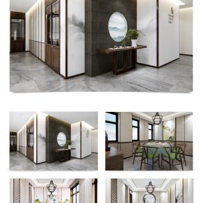 新中式餐厅包间及走廊效果图草图大师模型，餐厅包间及走廊效果图sketchup模型下载