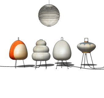 现代笼灯落地灯组合su模型下载、龙灯落地灯组合草图大师模型下载