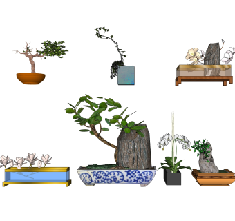 绿植盆景摆件草图大师模型,现代装饰品su模型下载