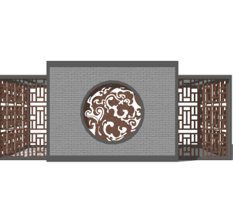 中式景观墙草图大师模型，景观墙sketchup模型下载
