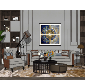 北欧简约沙发草图大师模型，沙发skp模型下载