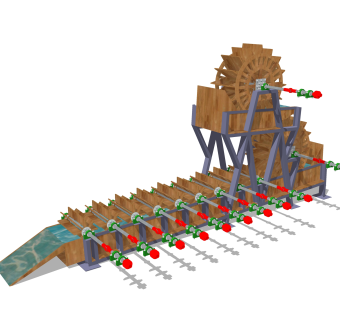 现代乡村水车草图大师模型，水车skb文件下载