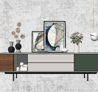 北欧简约电视柜sketchup模型，电视柜草图大师模型下载