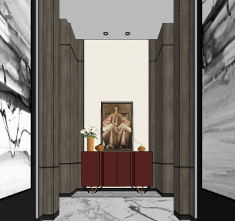 新中式玄关柜边柜su模型，玄关柜草图大师模型下载