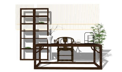  现代中式 茶室草图大师模型，茶室sketchup模型下载