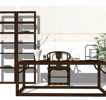  现代中式 茶室草图大师模型，茶室sketchup模型下载