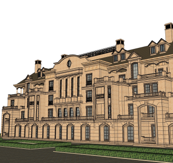 欧式别墅外观草图大师模型，SU模型免费下载