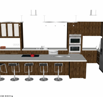 现代厨房柜免费su模型，厨房柜sketchup模型下载