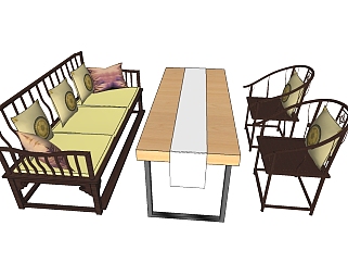 新中式休闲桌椅草图大师模型下载，休闲桌椅SU模型