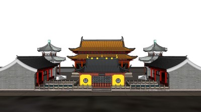 中式寺庙建筑免费su模型下载、寺庙建筑草图大师模型下载