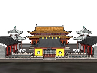 中式寺庙建筑免费su模型下载、寺庙建筑草图大师模型下载