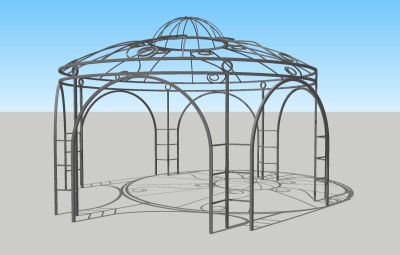 欧式铁艺廊架草图大师模型，铁艺廊架sketchup模型下载