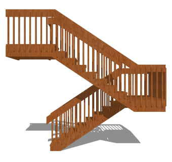 现代实木双跑平行楼梯草图大师模型，实木双跑平行楼梯sketchup模型免费下载