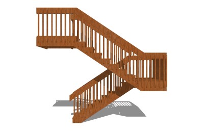 现代实木双跑平行楼梯草图大师模型，实木双跑平行楼梯sketchup模型免费下载