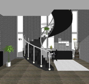 现代钢结构螺旋楼梯草图大师模型，钢结构螺旋楼梯sketchup模型免费下载