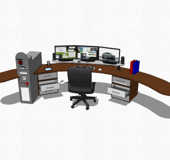 现代办工桌su模型，办工桌草图大师模型下载