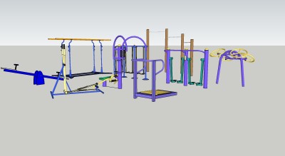 现代户外健身器材草图大师模型，健身器材sketchup模型