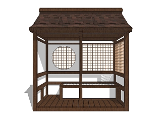 日式花园小屋草图大师模型，小木屋skp文件下载