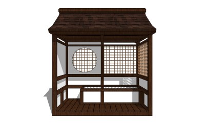 日式花园小屋草图大师模型，小木屋skp文件下载