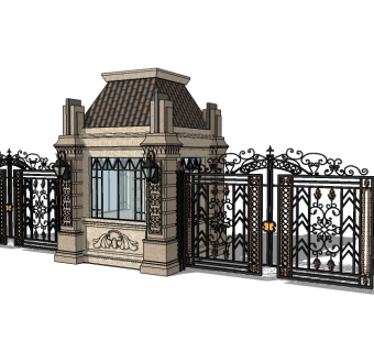欧式入口大门skp文件下载，入口大门SU模型分享