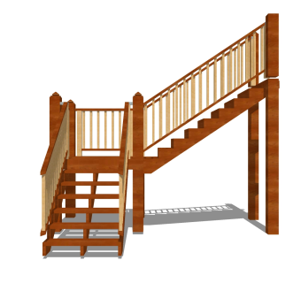 现代实木双跑折梯草图大师模型，实木双跑折梯sketchup模型免费下载