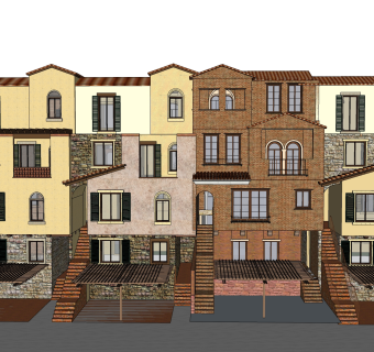 新中式别墅建筑，连排叠加别墅，SU模型免费下载