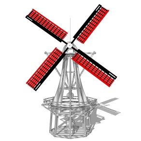 现代大型风车sketchup模型，风车skb文件下载