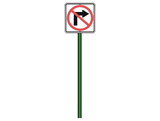 现代禁止右转道路<em>交通标志牌</em>su模型下载、禁止右转道路...