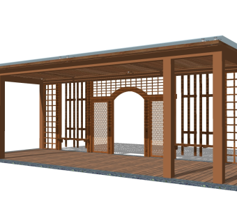 新中式实木廊架草图大师模型，实木廊架sketchup模型下载