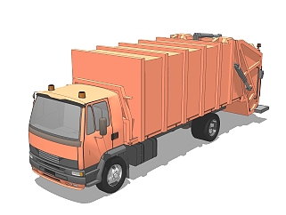 工程车辆西瓜红垃圾车SU模型